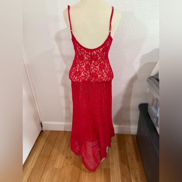 Vintage Shirley Red Floral Lace Floor Length Nightgown - Picture 4 of 15